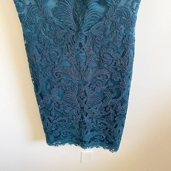 Tadashi Teal Off Shoulder Midi Dress Body Con Cocktail Evening Size 4 - Picture 5 of 8